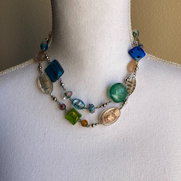 Premier Designs 18 inch Venetian Multi Color Glass Bead Necklace Silver Tone-NWT - Picture 1 of 3